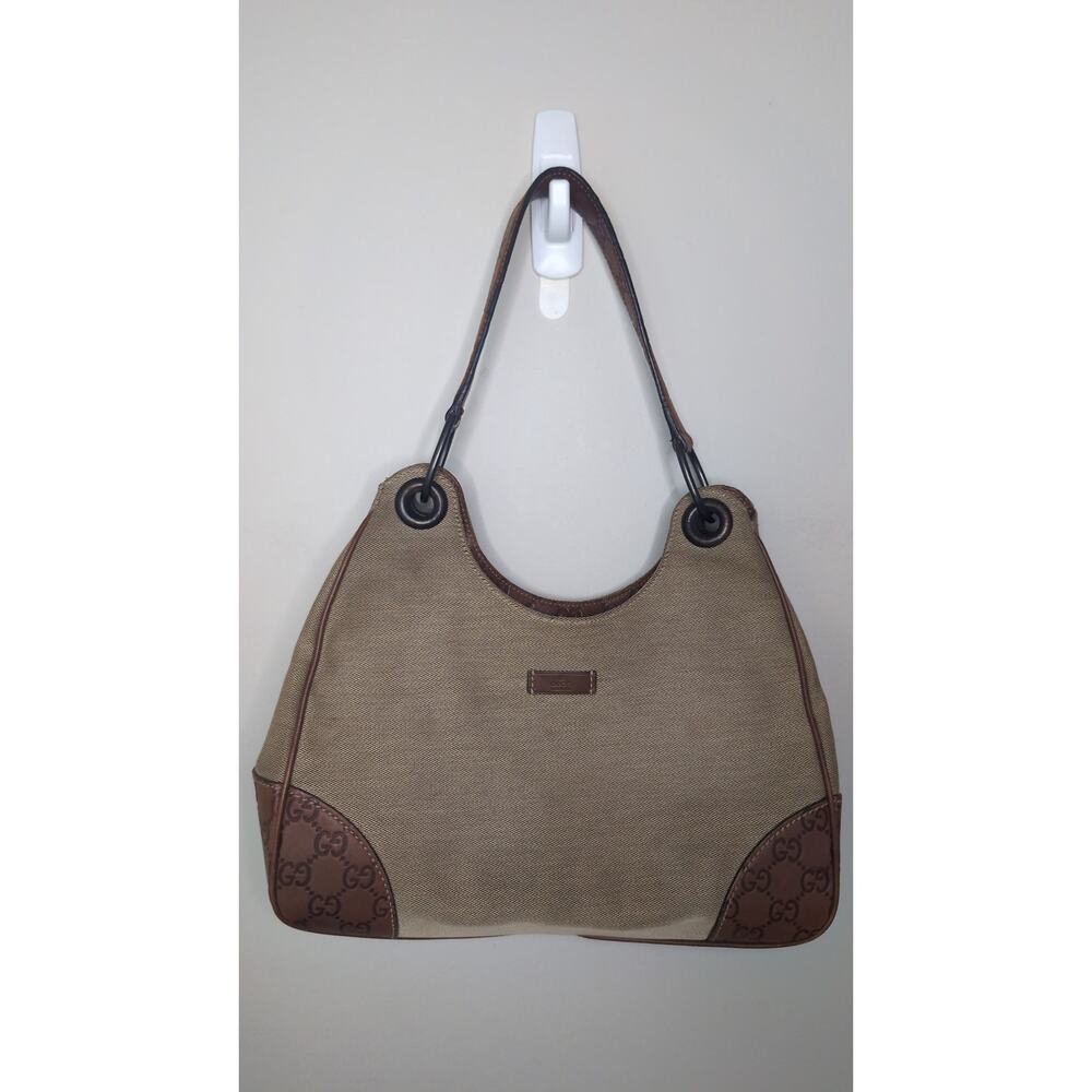 Gucci GG Canvas Shoulder Bag Beige Brown Monogram Purse Italy